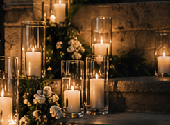 Statement candlelight installation near stone steps